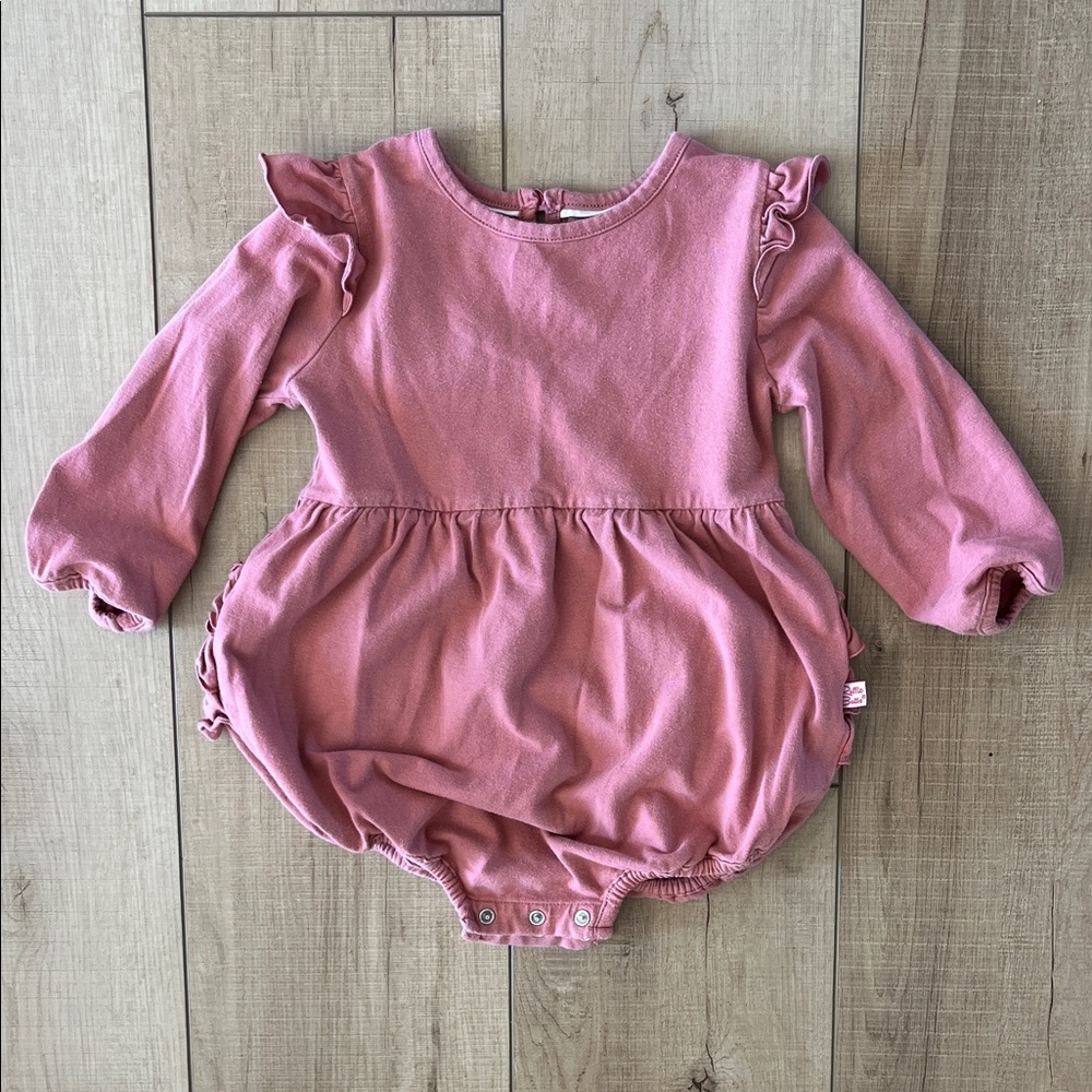 RuffleButts Dusty Rose Baby Girl Long Sleeve Ruffle Romper
